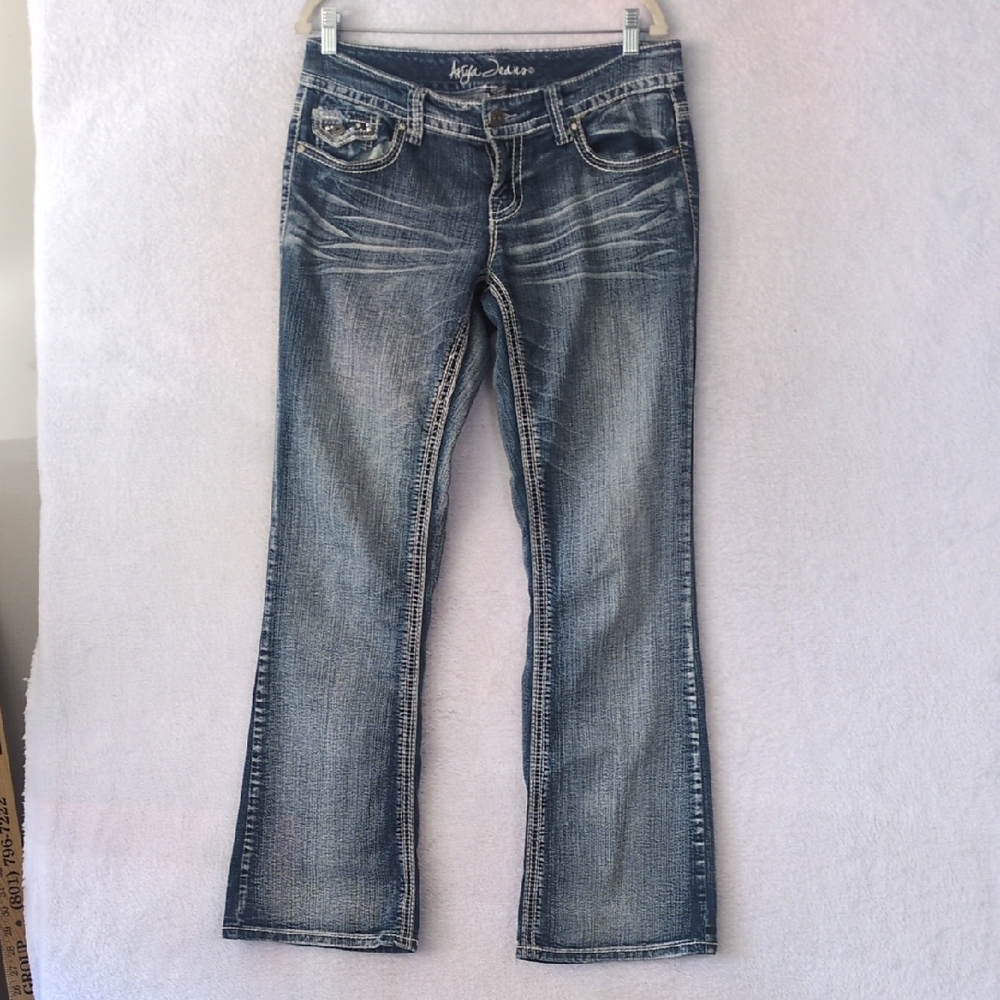Atiya Jeans‎ Women's Washed Embroidered Embellished Boot Cut Jeans Size 9/10